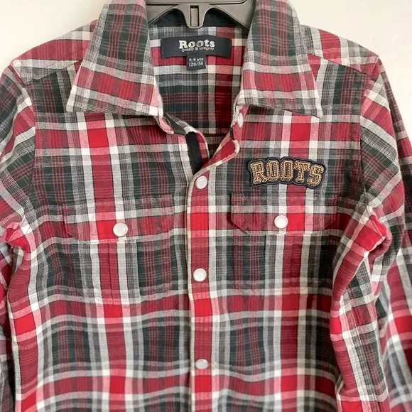 Roots Canada Plaid Button-Up Boys Shirt - Size 5/6Y - Picture 5 of 13